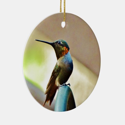 Ornement En Céramique Ruby perché et petit colibri vert (Droite)