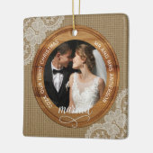 Ornement En Céramique Rustic Burlap and Lace First Christmas married (Gauche)