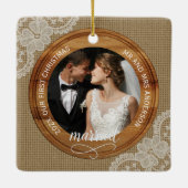 Ornement En Céramique Rustic Burlap and Lace First Christmas married (Dos)
