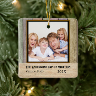 Ornement En Céramique Rustic Farmhouse Planks Famille photo de vacances