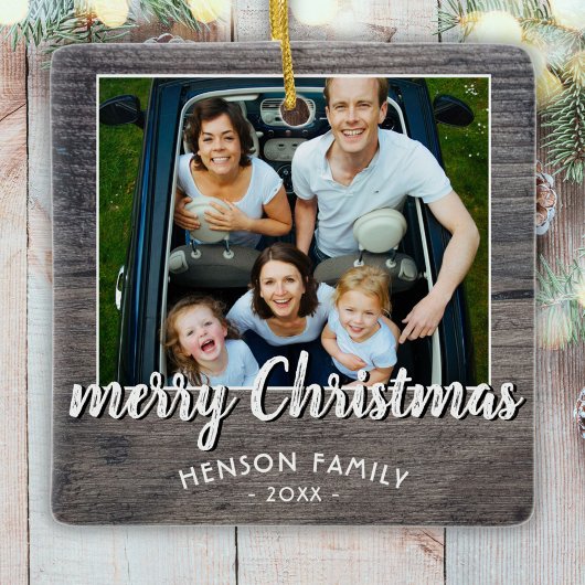 Ornement En Céramique Rustic Grey Bois Photo Joyeux Noël