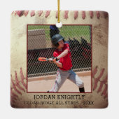 Ornement En Céramique Rustic Rugged Baseball 1 or 2 Photo Personalized (Dos)