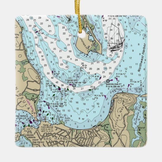 Ornement En Céramique Sag Harbour NY NOAA Graphique Noël (Devant)