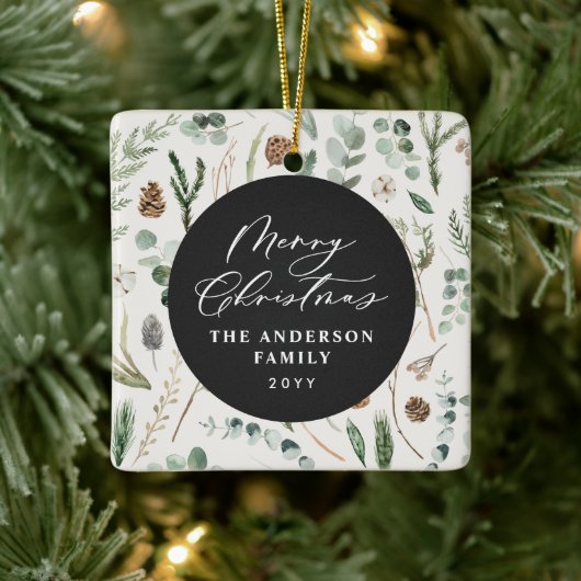 Ornement En Céramique Sage vert Noël photo botanique minimale (Arbre)