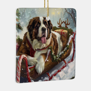 Ornement En Céramique Saint Bernard Chien Festif de Noël