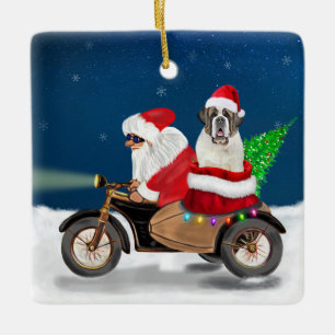 Ornement En Céramique Saint Bernard Chien Noël Père Noël