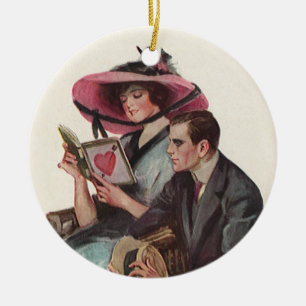 Ornement En Céramique Saint-Valentin d'amour et de romance victorien vin