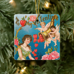Ornement En Céramique Saint-Valentin victorien vintage Anges & Cœurs