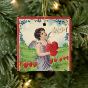 Ornement En Céramique Saint-Valentin vintage, ange victorien avec cœur