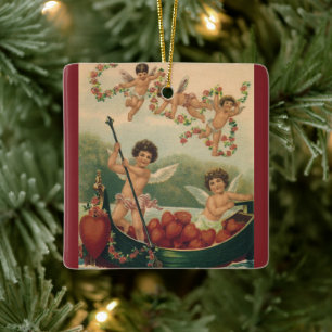 Ornement En Céramique Saint-Valentin vintage, chérubins victoriens dans