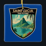 Ornement En Céramique Sainte-Lucie Les Pitons Travel Art Vintage<br><div class="desc">Sainte-Lucie Le design vectoriel des Pitons. Les Pitons sont deux plugs volcaniques montagneux,  les flèches volcaniques,  situés à Sainte-Lucie.</div>
