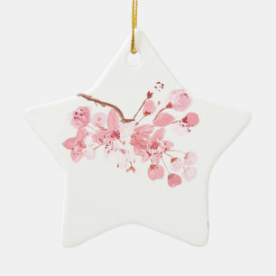 Ornement En Céramique sakura de fleurs de cerisier japonais aquarelle as