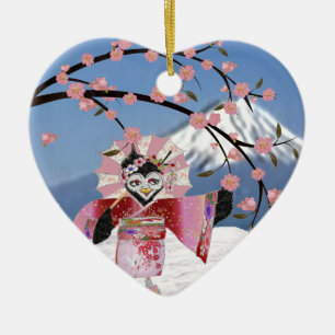 Ornement En Céramique Sakura Geisha Oiseau dans les Cerisiers en Fleur s