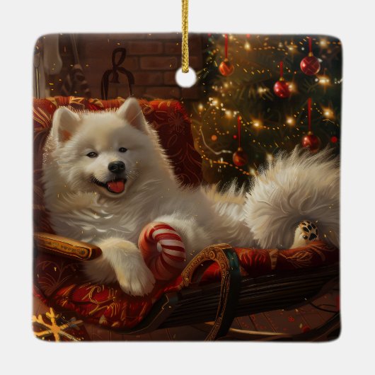 Ornement En Céramique Samoyed Chien Festive de Noël (Dos)
