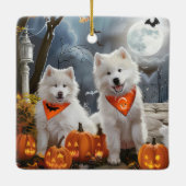 Ornement En Céramique Samoyed Halloween Éffrayant (Dos)