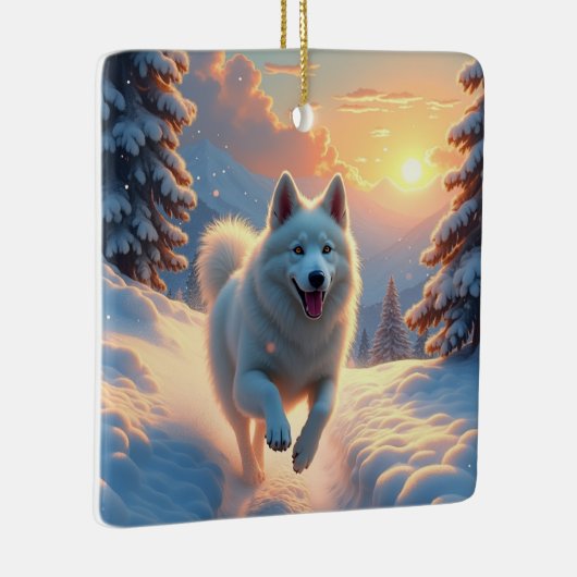 Ornement En Céramique Samoyed Snowy Mountain Adventure Christmas (Droite)