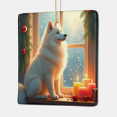 Ornement En Céramique Samoyed Under the Mistletoe Christmas Painting (Gauche)