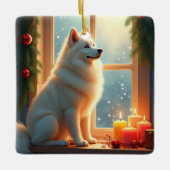Ornement En Céramique Samoyed Under the Mistletoe Christmas Painting (Devant)