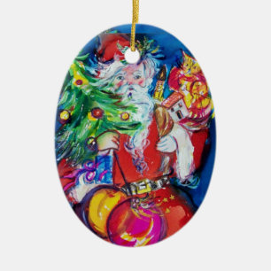 Ornement En Céramique SANTA CLAUS AVEC ARBRE DE NOËL ET CADEAUX Rubis Ro