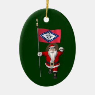Ornement En Céramique Santa Claus With Ensign Of Arkansas