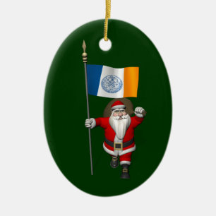 Ornement En Céramique Santa Claus With Ensign Of New York