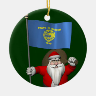 Ornement En Céramique Santa Claus with Ensign of Oregon