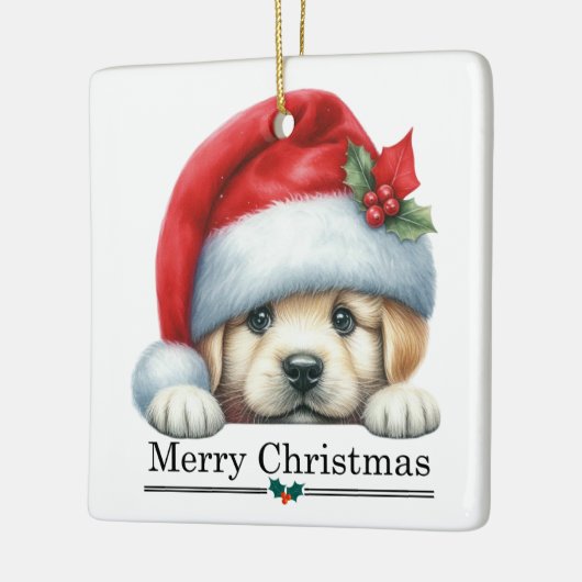 Ornement En Céramique Santa Hat Golden Retriever Puppy Merry Christmas (Gauche)
