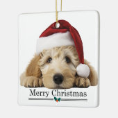 Ornement En Céramique Santa Hat Goldendoodle Dog Merry Christmas (Gauche)
