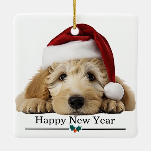 Ornement En Céramique Santa Hat Goldendoodle Dog Merry Christmas (Dos)