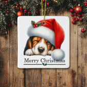 Ornement En Céramique Santa Hat Winking Basset Hound Puppy Christmas
