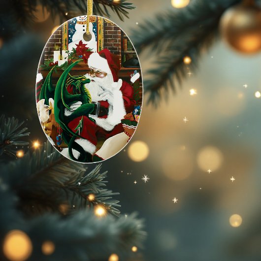 Ornement En Céramique santa with dragon friend
