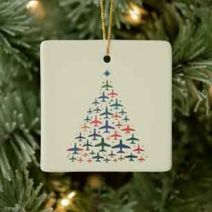 Ornement En Céramique Sapin de Noël Avion Pilote Rétro Volant Vol
