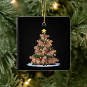 Ornement En Céramique Sapin de Noël Capybara Cadeau Drôle de Noël Capy