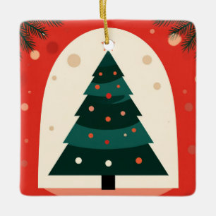 Ornement En Céramique Sapin de Noël vert avec fêtes rouges