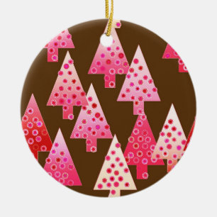 Ornement En Céramique Sapins de Noël à fleurs modernes - corail et marro