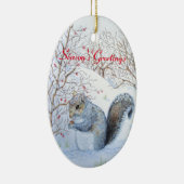 Ornement En Céramique scène de neige d'écureuil gris mignon faune (Droite)