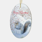 Ornement En Céramique scène de neige d'écureuil gris mignon faune (Gauche)