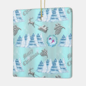 Ornement En Céramique Scène d'hiver de Noël bleu (Gauche)