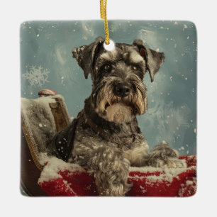 Ornement En Céramique Schnauzer Chien Festif de Noël