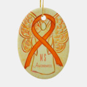 Ornement En Céramique Sclérose en plaques Sensibilisation Ruban Angel Or (Dos)