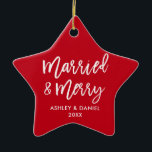 Ornement En Céramique Script de brosse moderne Marié & Merry Mariage Sta<br><div class="desc">Script de pinceau moderne marié & joyeux Mariage Star Ornement</div>