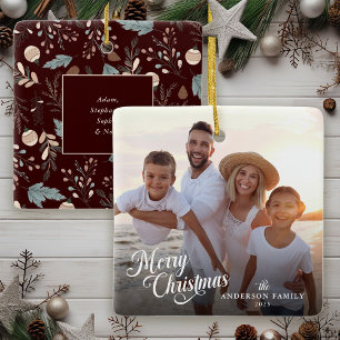 Ornement En Céramique Script de Noël Photo Boho Verdure Noël