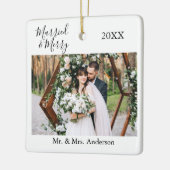 Ornement En Céramique Script élégant Marié et Joyeux Mariage Photo (Gauche)