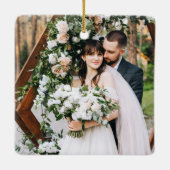 Ornement En Céramique Script élégant Marié et Joyeux Mariage Photo (Dos)