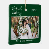 Ornement En Céramique Script élégant marié et Joyeux Mariage vert (Droite)