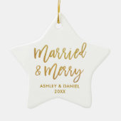 Ornement En Céramique Script Gold Brush Marié & Merry Mariage Star (Devant)