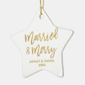 Ornement En Céramique Script Gold Brush Marié & Merry Mariage Star (Gauche)