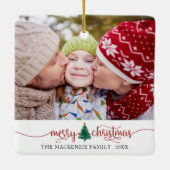 Ornement En Céramique Script Joyeux sapin de Noël Rouge Vert 2 Photo (Dos)