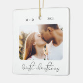 Ornement En Céramique Script moderne Élégant Fiançailles photo Mariage (Gauche)