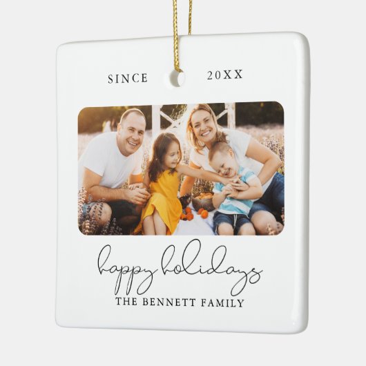 Ornement En Céramique Script moderne Elégant Joyeux Vacances Photo (Gauche)